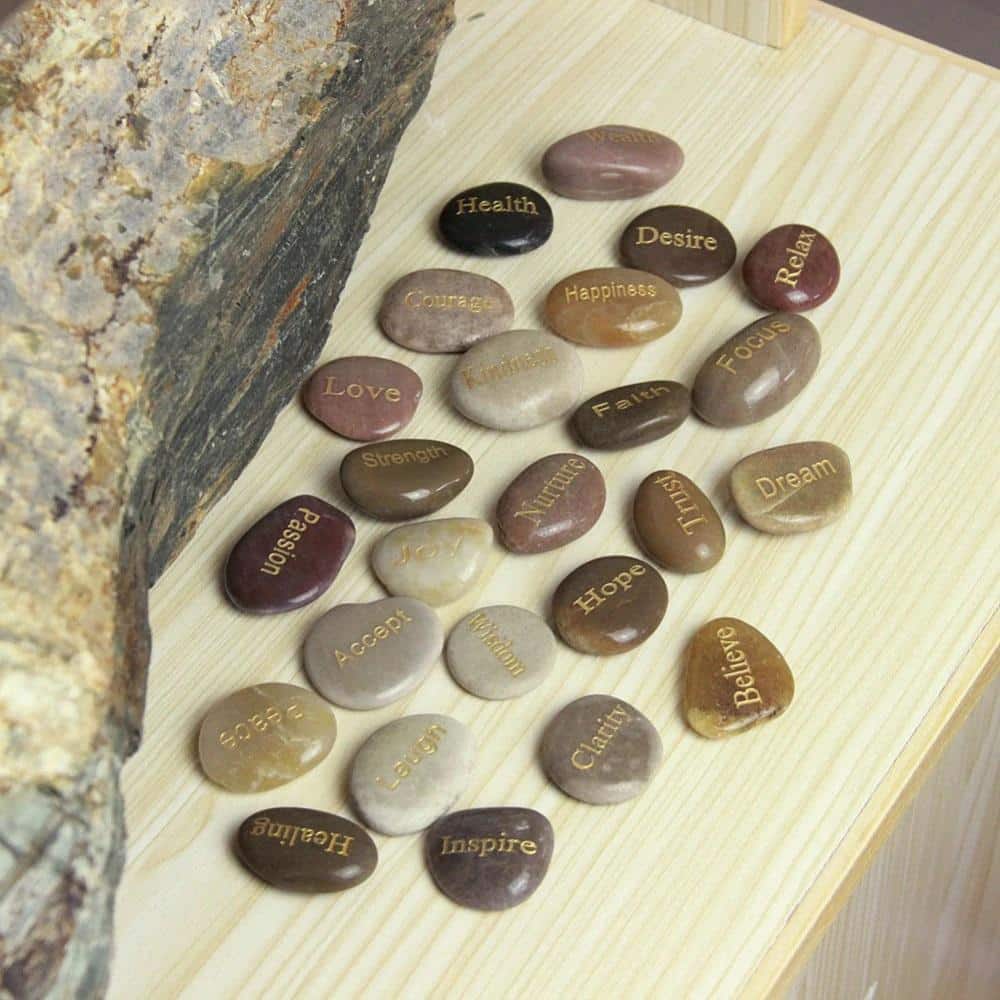 Inspirational River Stones 25 PCS Set Carved Tumbled Chakra Reiki Healing